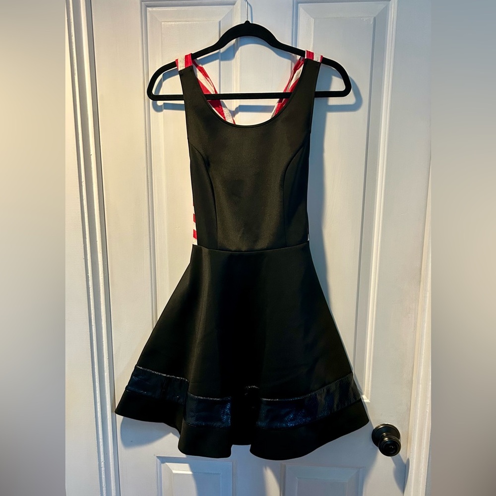 SACHIN + BABI black satin A line dress.